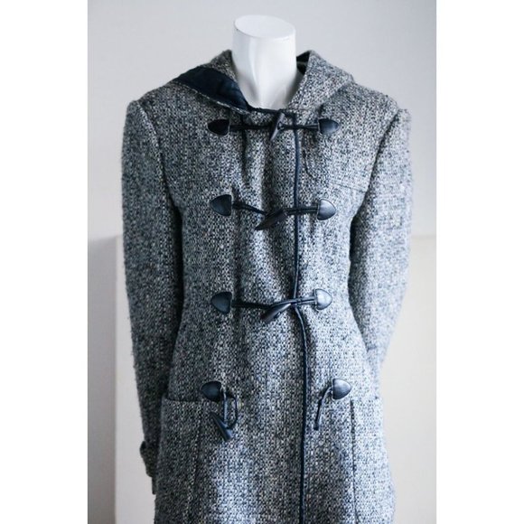 Sportmax Tweed Toggle Buttons Hooded Fall Wool Coat 14/L - Picture 3 of 15